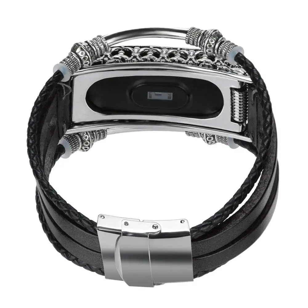 Replacement Leather Wristband Band Strap+ Metal Case For Xiaomi Mi Band 4 bracelet vintage Soft Stainless steel classic buckle