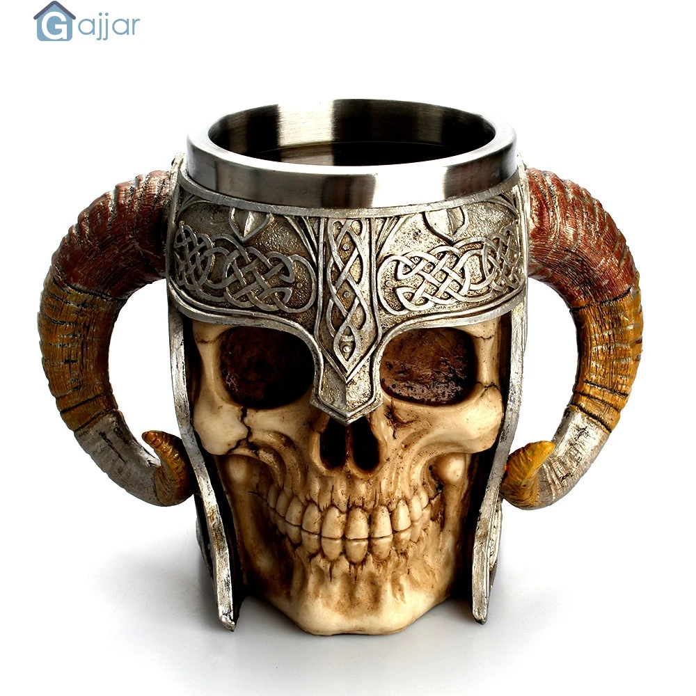 Домашние чашки для воды 3D кофейная кружка ударный воин Танкард Viking Череп Двойная
