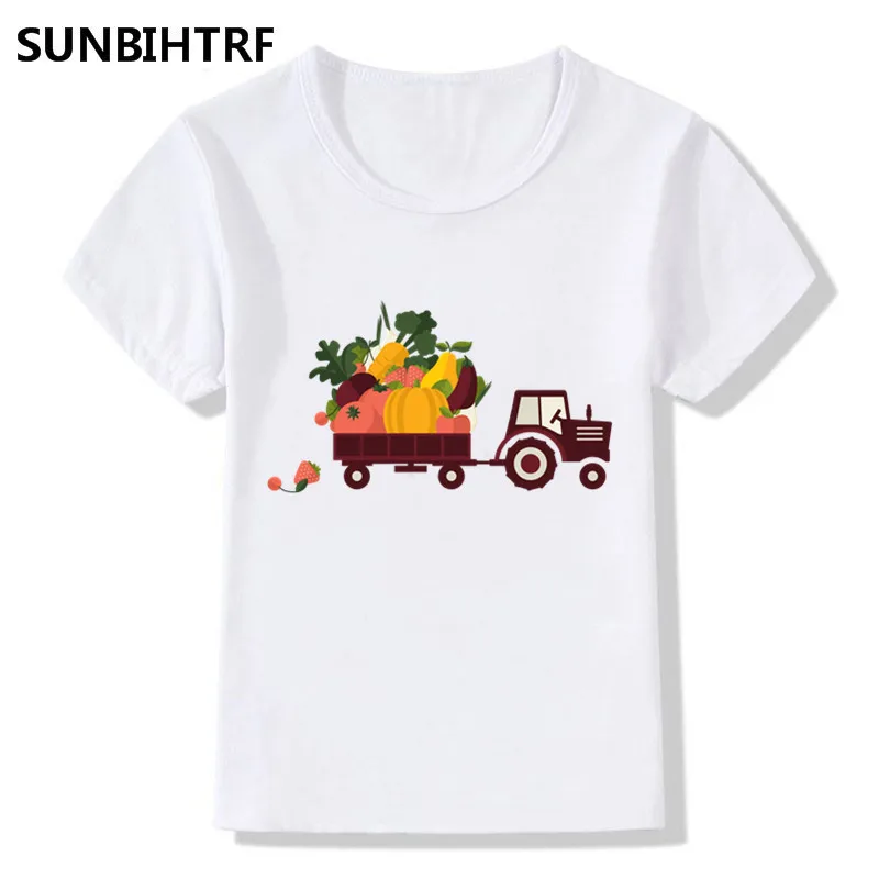 Детская модная забавная Футболка с принтом Трактор и растительным дизайном