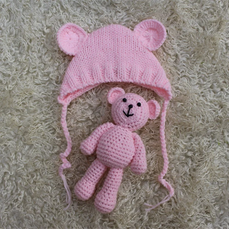 Новорожденный Фотография реквизит детская шапка и ручной работы Медведь кукла