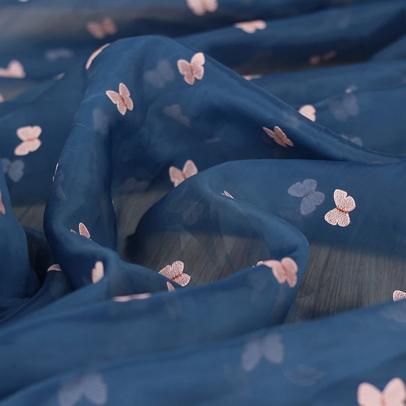 Высококачественная синяя кружевная ткань из органзы с вышивкой кружево в стиле