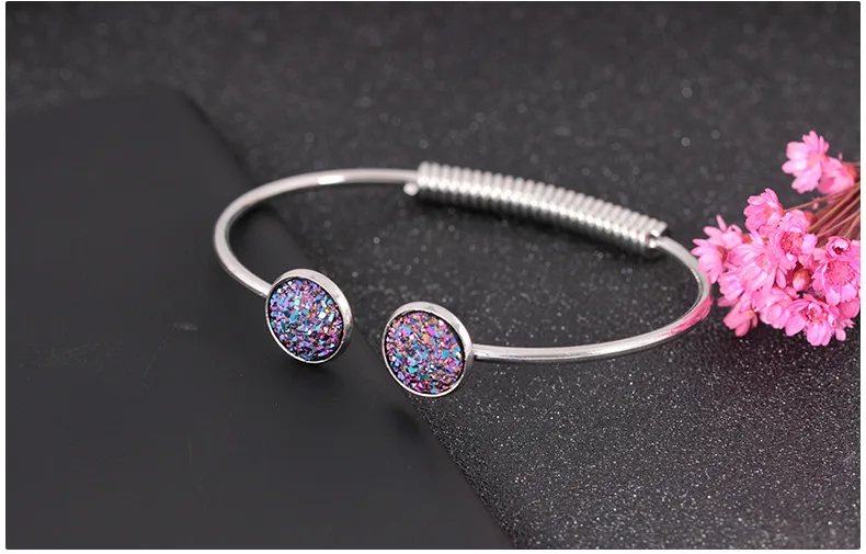 Bling Druzy браслеты для женщин кварцевый камень Drusy манжеты очаровательные браслеты модные ювелирные изделия серебряный золотой браслет femme