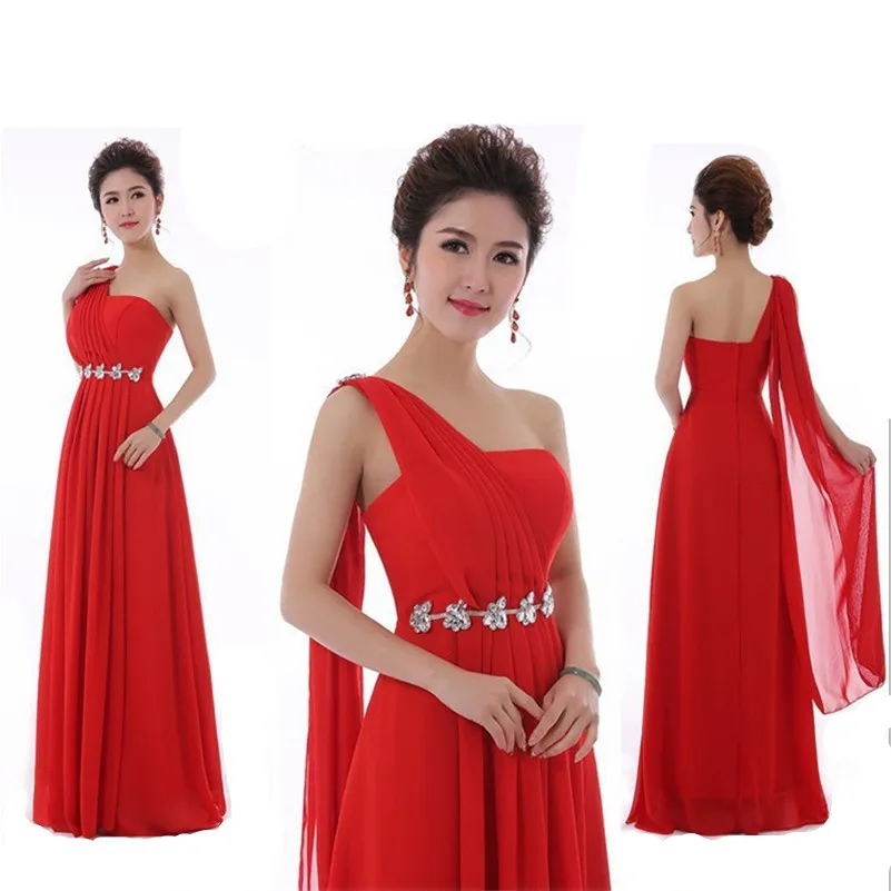 Длинные красные желтые мятно зеленые платья подружки невесты на одно плечо