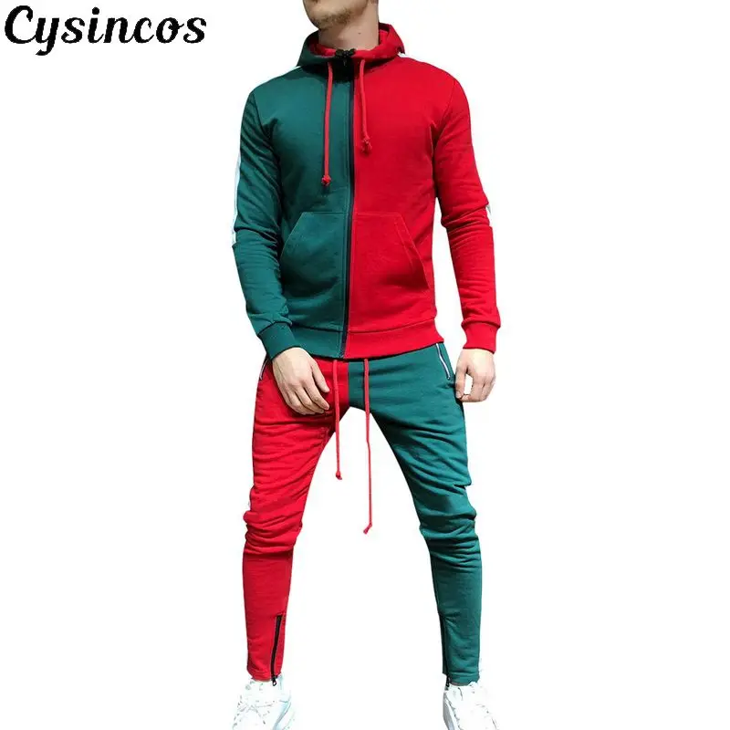 Мужские комплекты CYSINCOS модная осенняя куртка в стиле пэчворк спортивный костюм