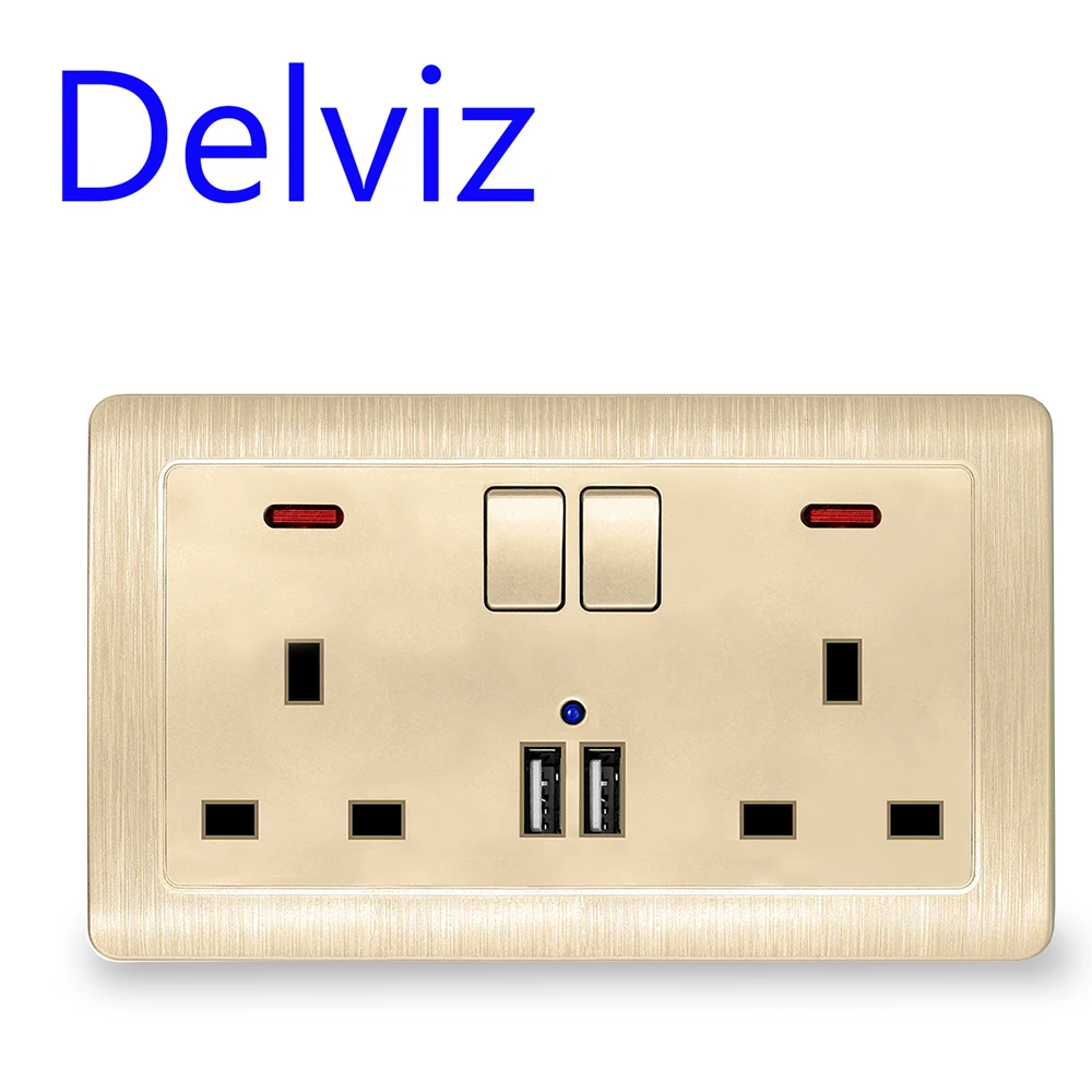 

UK standard double usb socket mobile phone quick charging Family hotel decoration 110-250V 2Ausb interface 13A wall power outlet