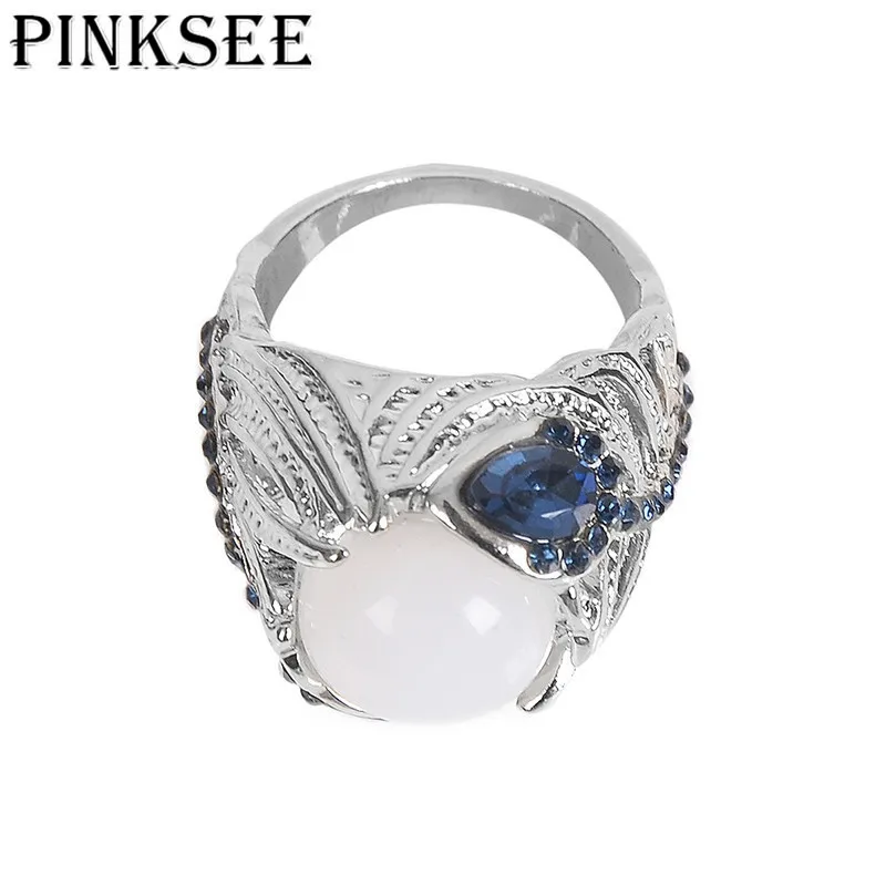 Роскошные кольца PINKSEE серебряного цвета с голубым камнем белые натуральные камни