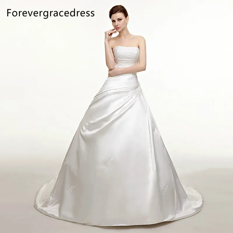 Forevergracedress Винтаж без бретелек Длинные свадебное платье новый Белый сатин с