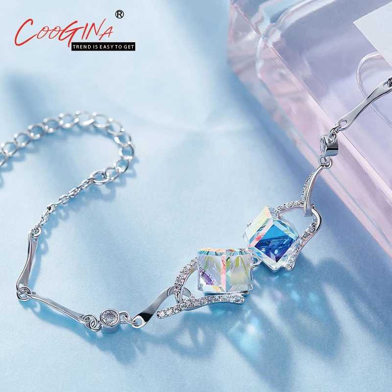 Coogina 2018 New Fashion Square Quality Luxurious Artificial Crystal Rhodium Plating Bracelet Jewelry Girl Gifts | Украшения и