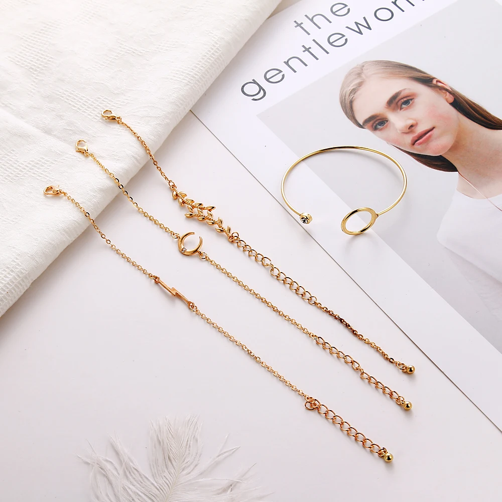 4 шт./компл. модный браслет с молнией и Луной в форме листа открытый золотой цвет