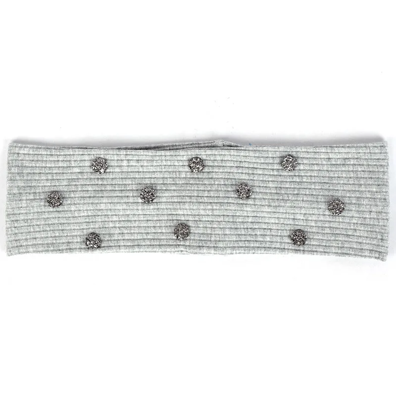 Light gray Gray 7 см Женская Повседневная полосатая повязка на голову с бусинами аксессуары из стразов эластичная ребристая повязка на голову для девочек тюрбан хлопковый головной убор - Цвет: Light gray Gray