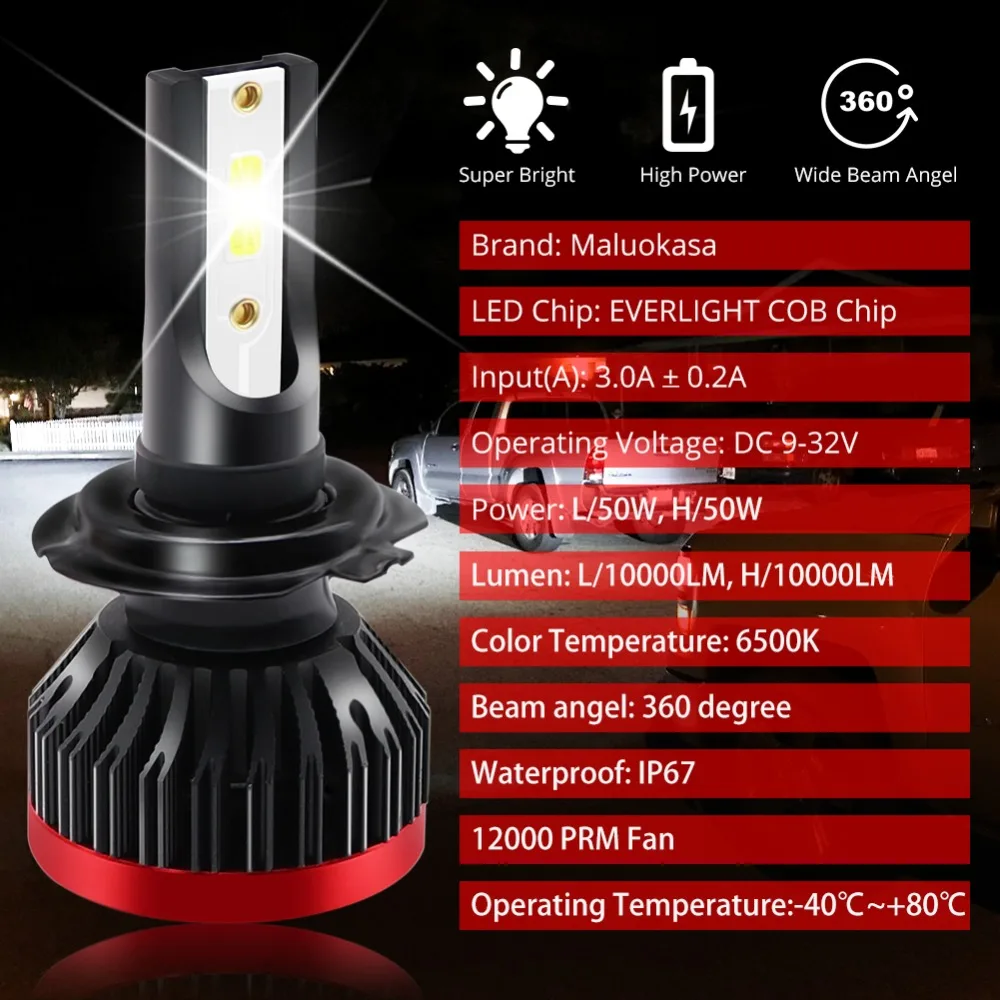 2 шт. H4 H7 светодиодный фар автомобиля луковицы мини 50 W/лампы H1 H3 H8 H11 880 881 9005 9006 IP67