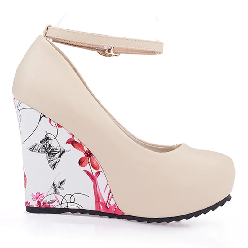 ALLENLYNN/Большие размеры 34-43 туфли-лодочки на танкетке и высоком каблуке для