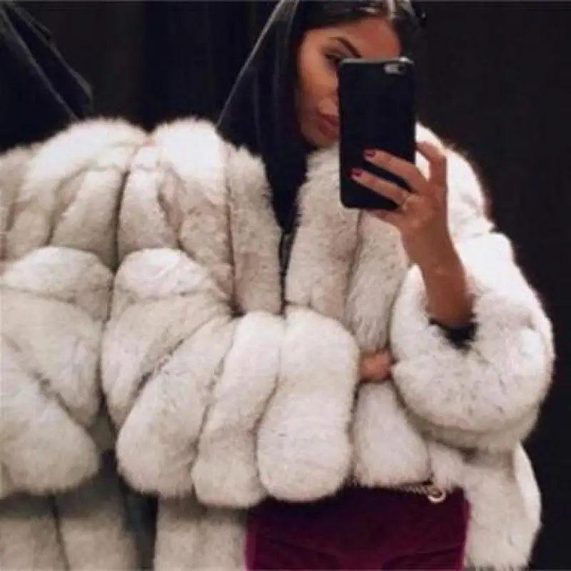 Женское меховое пальто из лисы, зимнее серое, 5XL, розовое пальто из меха лисы, теплое плюшевое пальто, брендовая Меховая куртка, женская утепленная верхняя одежда из искусственного меха