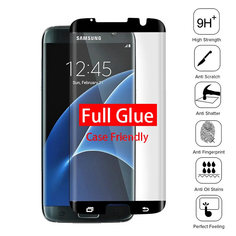 3D Curved Clear Full Glue Tempered Glass For Samsung Galaxy S7 edge S7edge Completely Adhesive Screen Protector Case Friendly