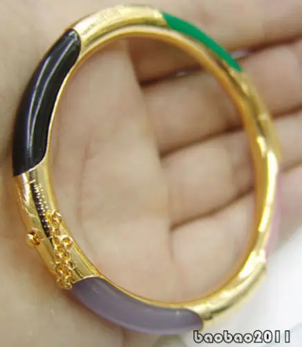 

Multicolor Green Purple Pink stone Black stone 18KGP Bangle Bracelet