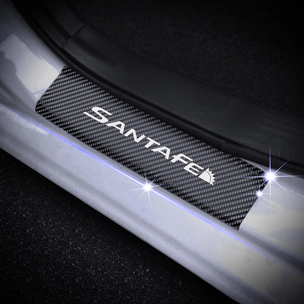 

Car Door Threshold Plate Door Entry Guard Door Sill Scuff Plate For Hyundai SANTAFE Carbon Fiber Vinyl Sticker 4Pcs Car Styling