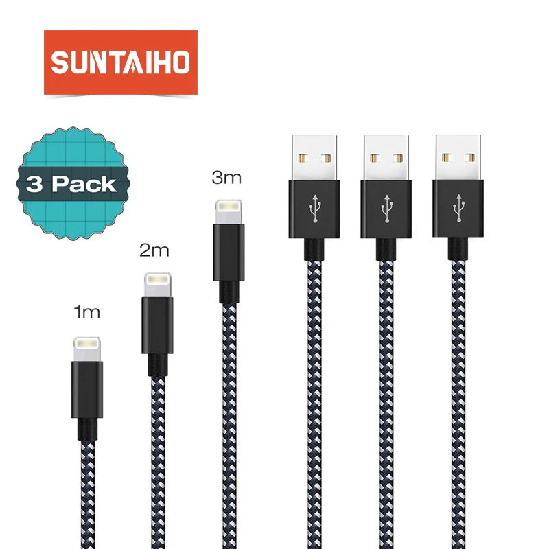 [В 3 упаковках] USB кабель 5 в 2 1 для быстрой зарядки Suntaiho нейлоновый Плетеный и