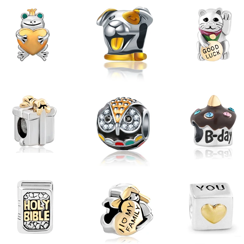 2019 оригинальные посеребренные шармы милый Кот Сова Золотой Кристалл животное