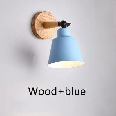 Wood blue Скандинавские деревянные настенные светильники для спальни, светодиодный светильник в виде макаруна, современные настенные светильники E27, светодиодный светильник для ресторана, бара - Цвет абажура: Wood blue