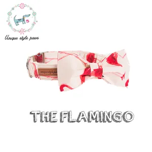 Симпатичный розовый собачий ошейник с фламинго и галстук-бабочка, удобная хлопковая ткань