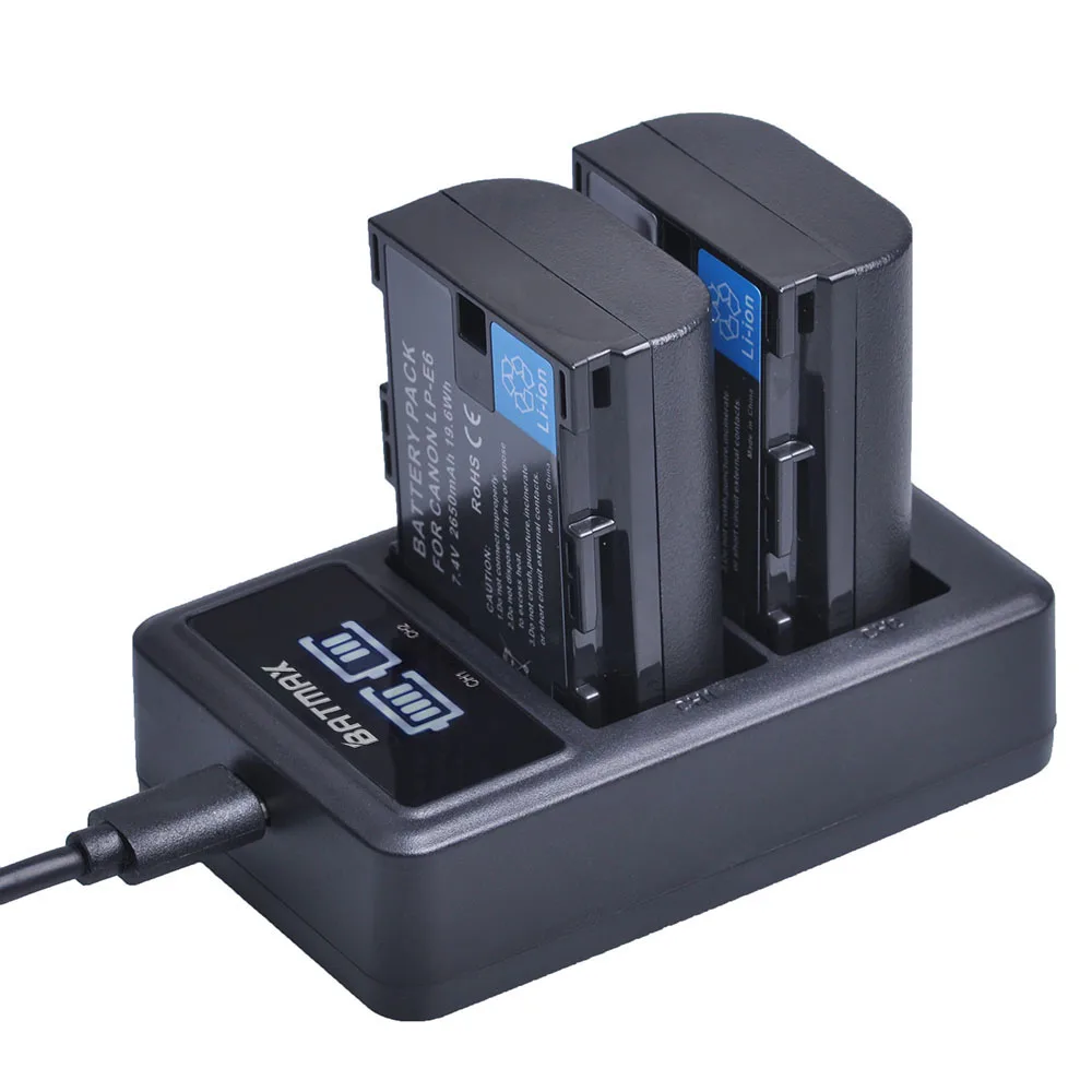 2x LP E6 LPE6 LP-E6 E6N Battery 2650mAh + LED Dual Charger For Canon EOS 5DS R 5D Mark II III 6D 7D 80D Camera | Электроника