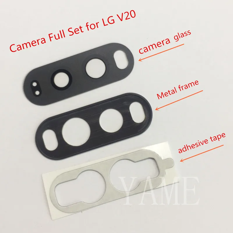 black glass full set Для задней камеры LG V20 стекло+ металлическая рамка для камеры+ клейкая лента полный комплект F800 H990 запасная часть объектива камеры - Цвет: black glass full set