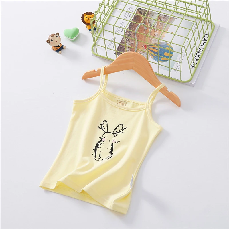 yellow Новые хлопковые майки для девочек, Детский жилет, пляжная одежда с рисунком кролика, летняя одежда для маленьких девочек, топы, майки без рукавов, крутые - Цвет: yellow