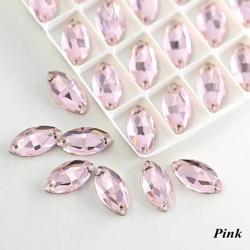pink 7*15 мм, конский глаз, серебряная основа, 2 отверстия, пришитые стразы, бисер, швейный кристалл, камень для украшения для одежды - Цвет: pink