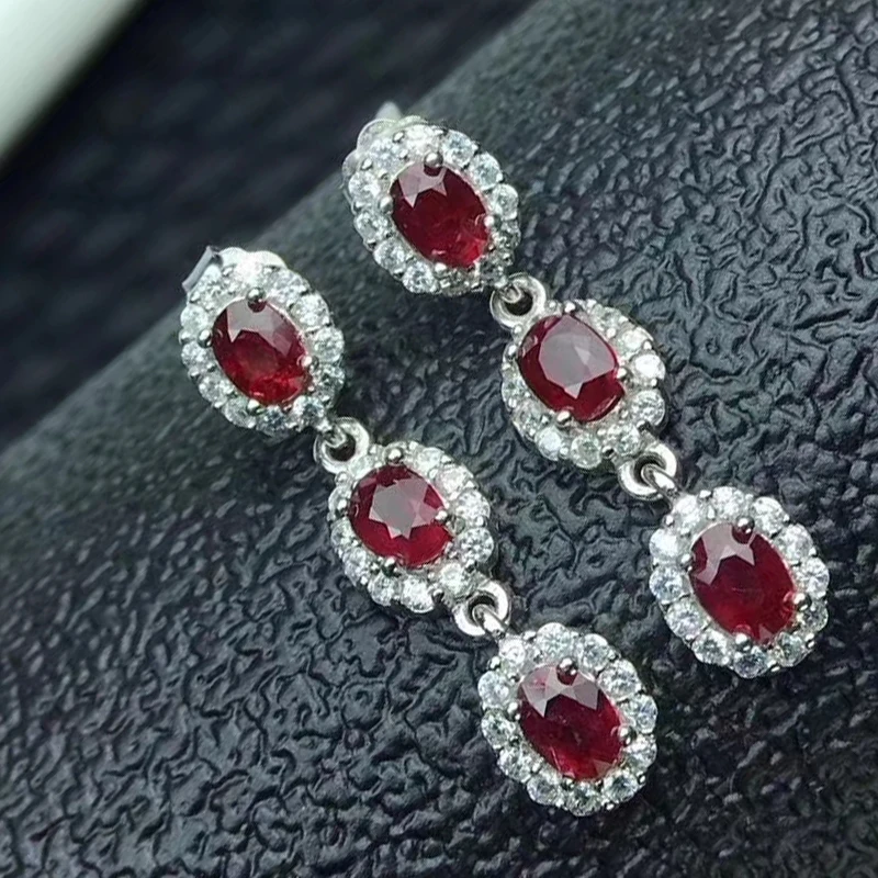 Серьги-подвески из серебра 925 пробы с натуральным Рубином | Украшения и