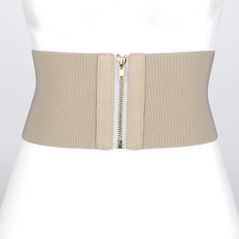 Женский однотонный ремень на молнии эластичный пояс тонкий модный цвета хаки