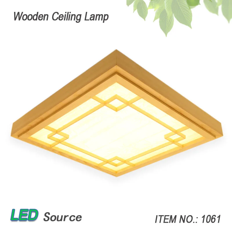 

Japanese Style Tatami Wood Ceiling and Pinus Sylvestris Ultrathin LED Lamp Natural Color Square Grid Paper Ceiling Lamp Fixture