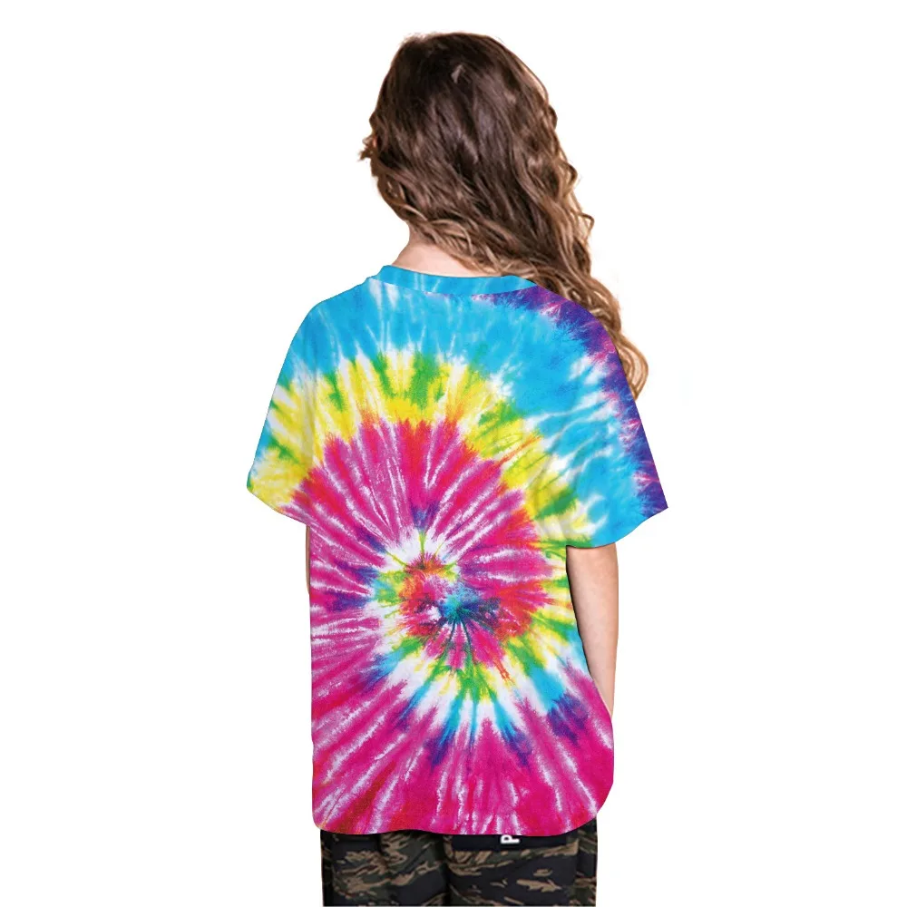 

Boys and Girls O-neck Short Sleeve 3D Digital Print Blue Color Patchwork Dyeing Summer T-shirts Big Boys Summer T-shirts