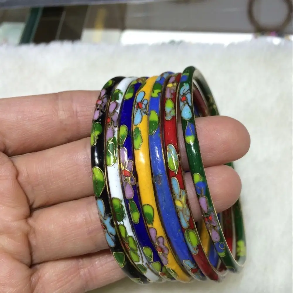 

Wholesale new 7PCS/Lot Chinese Handmade Cloisonnes Enamel Cuff Hollow Bracelet Bangle
