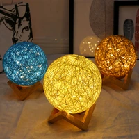 colorful rattan ball night light copper wire inside high brightness bedside table lamp like moon lamp for home indoor lighting