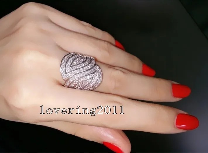 choucong Pave set 100PCS Stone 5A Zircon stone 10KT White Gold Filled Wedding Band Ring For Women Sz 5-11 Gift | Украшения и