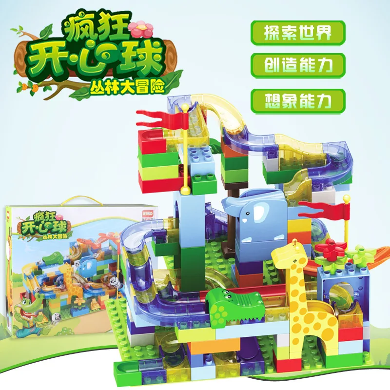 

168PCS Construction Marble Race Run Maze Balls Track Building Blocks Big Size Educational Bricks Compatible Duploed