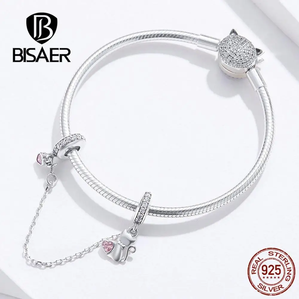 BISAER, настоящее 925 пробы, серебряный замок в виде сердца и брелок с цепочкой "Love", пробки, очаровательные бусины, подходит для браслета, серебро 925, ювелирные изделия GXC1233