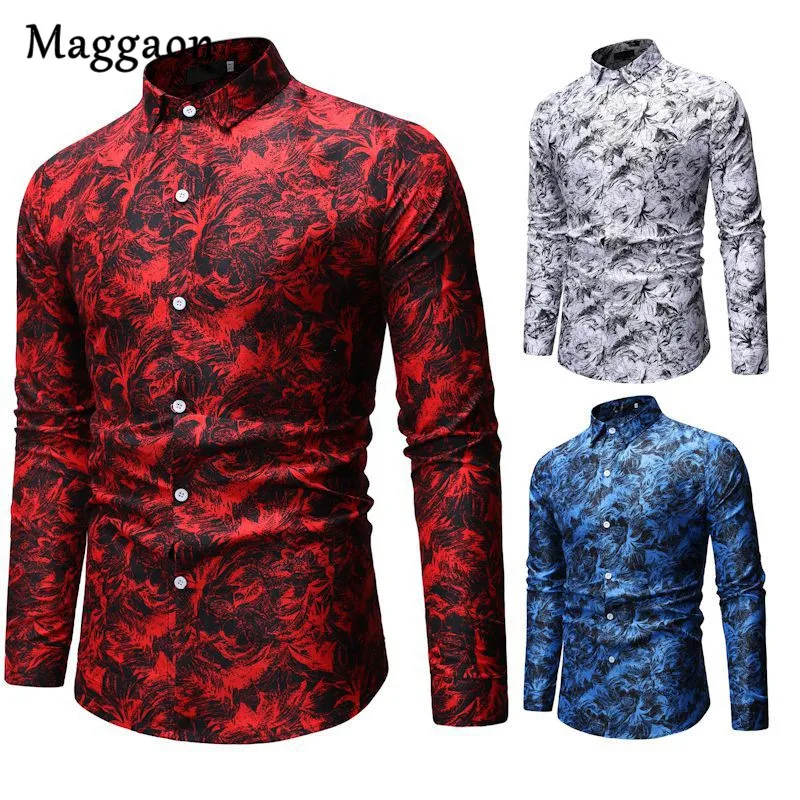 Осенняя Новинка модные мужские рубашки с длинным рукавом и принтом Camisa