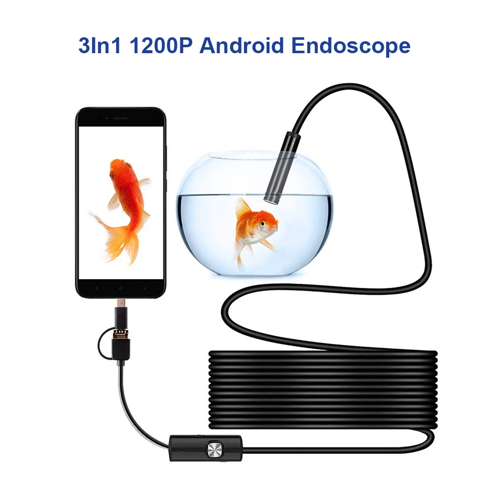 1200P Android эндоскоп 8 мм Micro USB Type-c 3-в-1 бороскоп трубка Водонепроницаемая осмотр мини