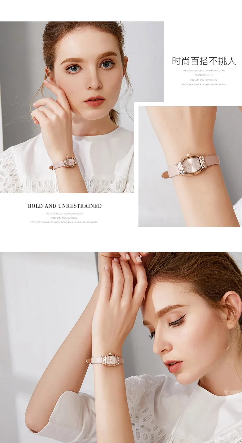 Новые Julius женские часы Япония Mov't Lady Hours Fine Fashion платье браслет из натуральной кожи Стразы подарок на день рождения для девочек