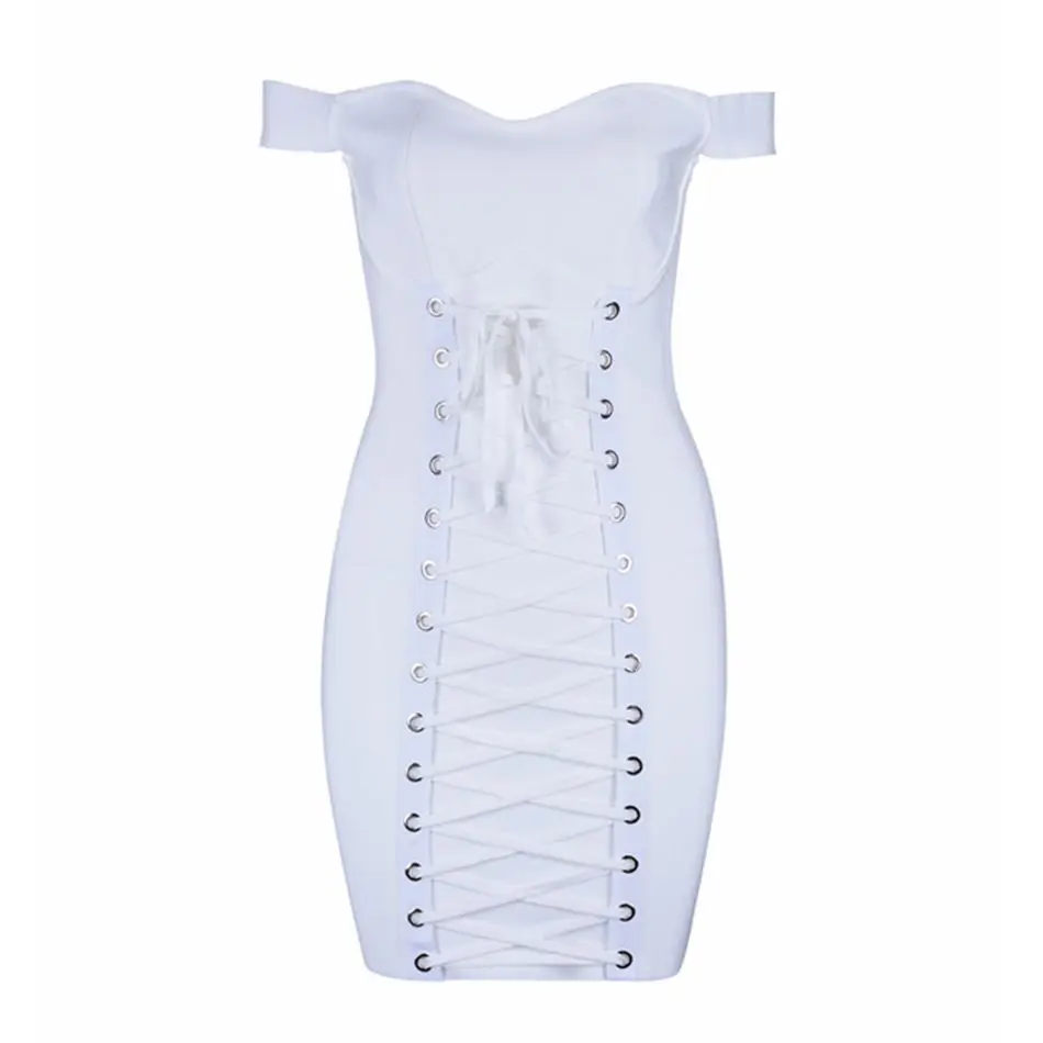 Newest Bandage Dress Women Celebrity Party Short Sleeve Slash Neck Off Shoulder Sexy Night Out Vestidos | Женская одежда