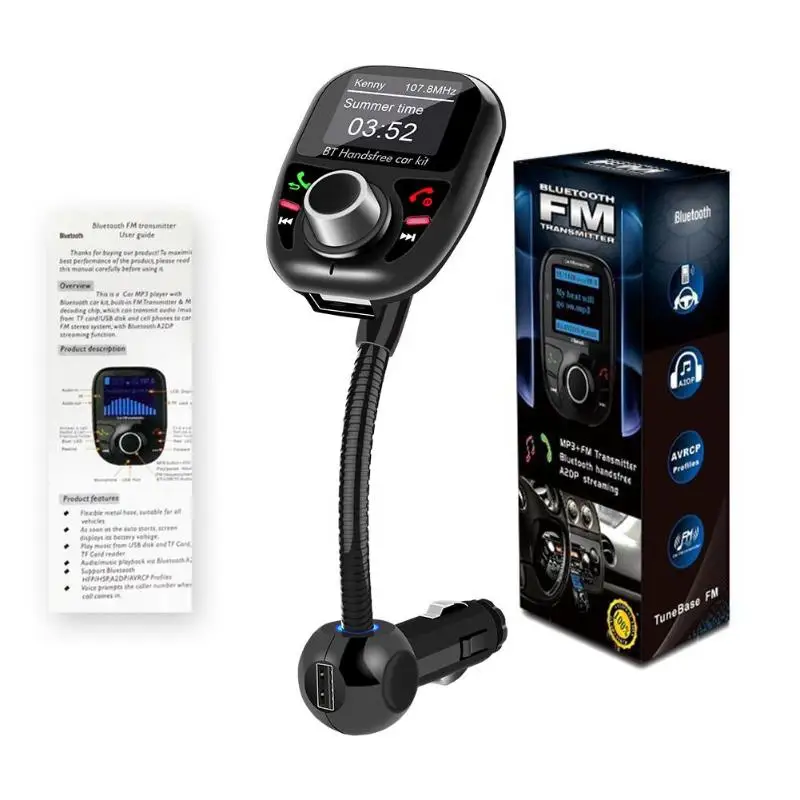 BT002 Bluetooth 4,2 громкой связи автомобильный аудио-MP3 плеер FM передатчик прикуривателя Dual USB Автомобильное зарядное устройство Зарядное устройство ЖК-дисплей Дисплей карта TF AUX