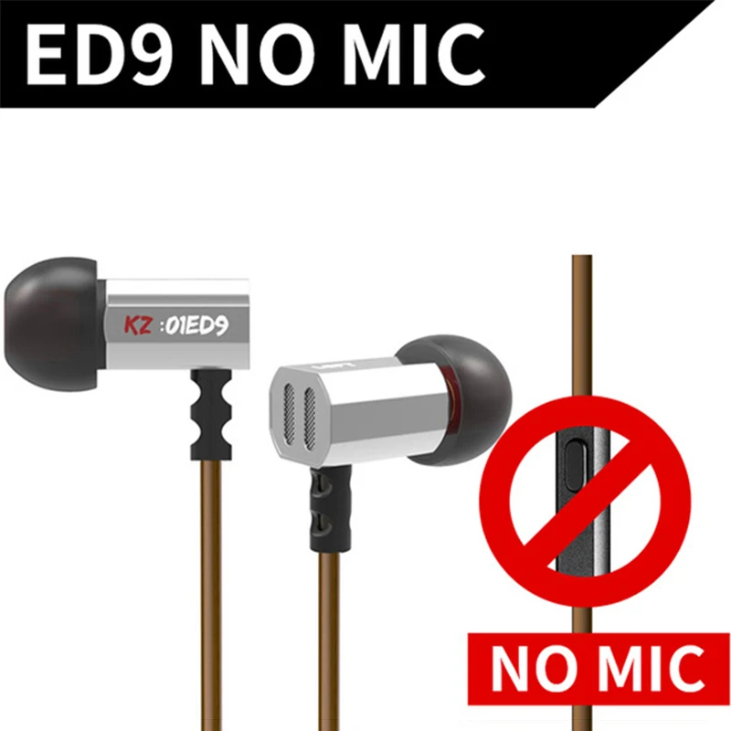 ED9 Silver No Mic KZ ED9 металлические супер чаши настройки сопла наушники в ухо Мониторы HiFi наушники с микрофоном прозрачный звук стерео наушники - Цвет: ED9 Silver No Mic