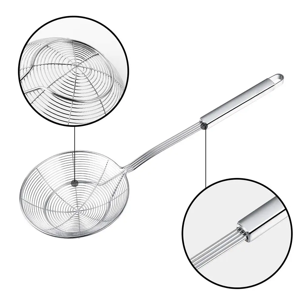 1 шт. круглый Нержавеющая сталь жарки Еда дуршлаг с длинной ручкой масляный