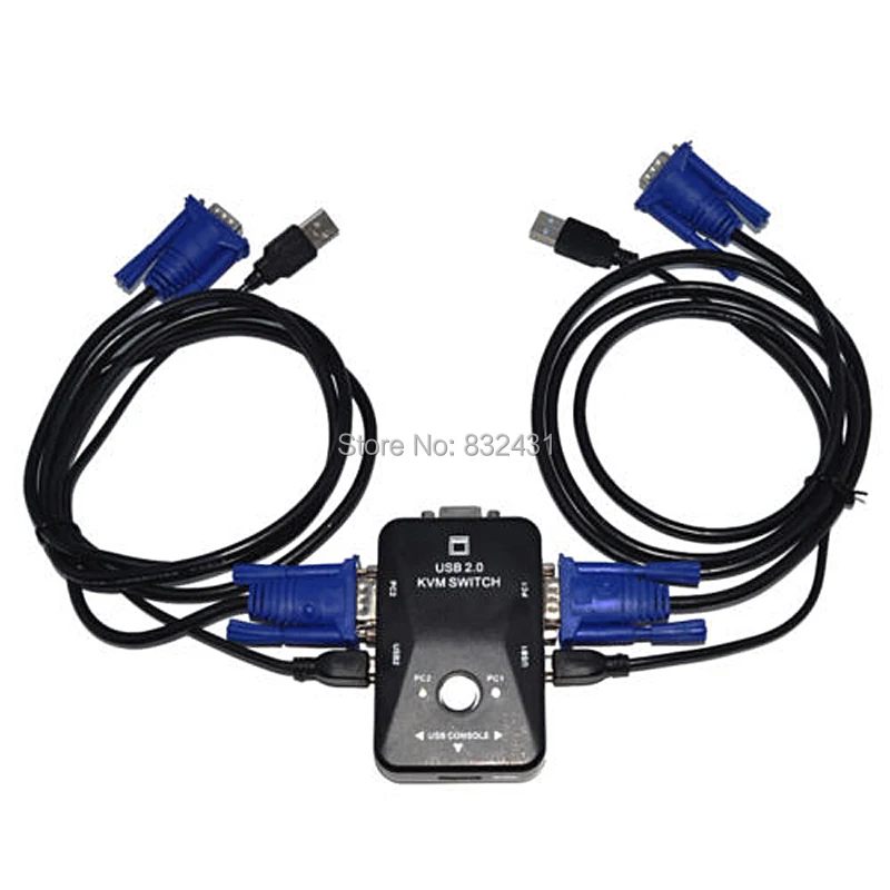 2 USB 2.0 порта KVM переключатель мышь/клавиатура/VGA видео с кабелями - купить по