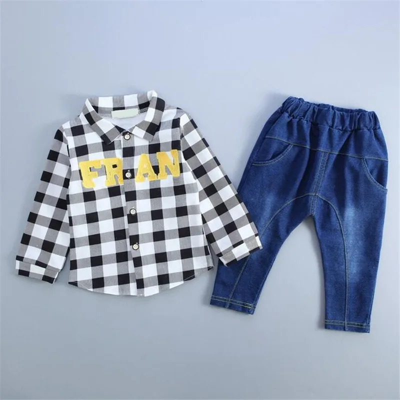 Kids Plaid Shirt + Pant 2pcs Clothing Baby Boys Boutique Denim Fashion Clothes Sets Tiny Cottons Winter Formal Children Costumes | Детская