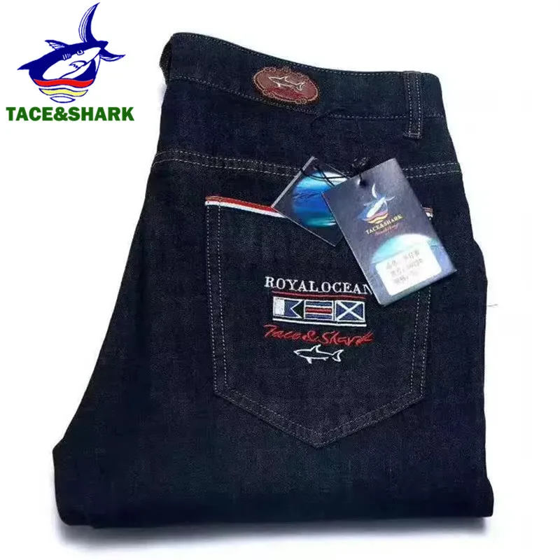 TACE & SHARK брендовые модные прямые джинсы мужские с вышивкой акулы