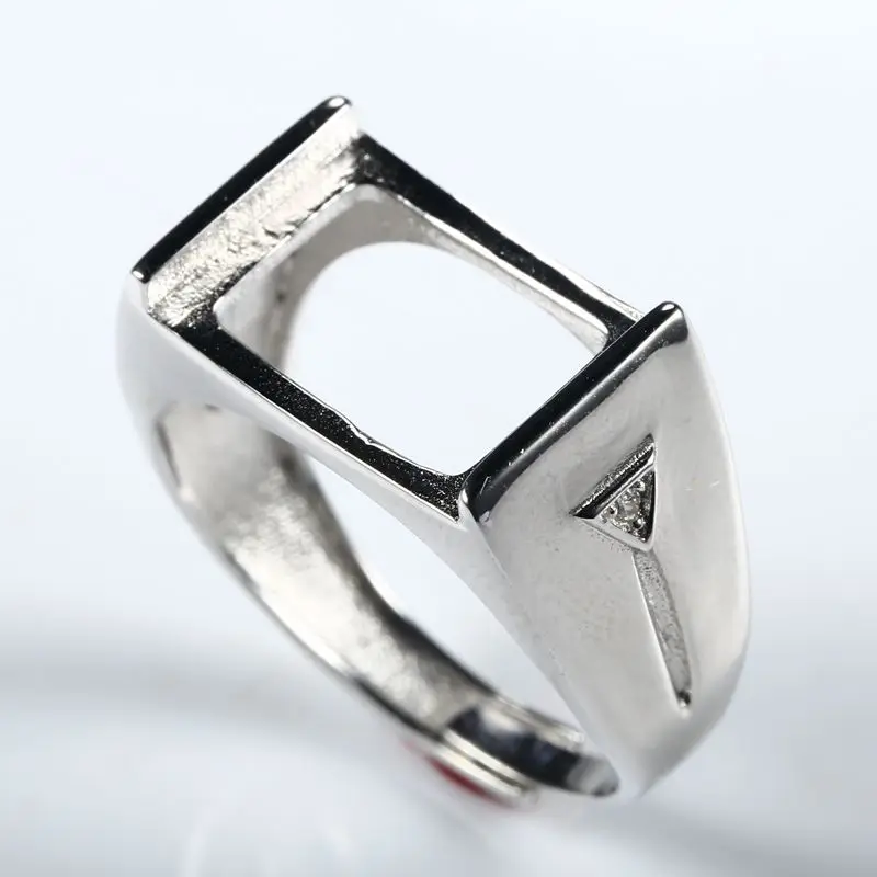 

925 Sterling Silver White Gold Color Semi Mount Engagement Men Ring 10X14mm Princess Cabochon Fine Jewelry Setting Crystal