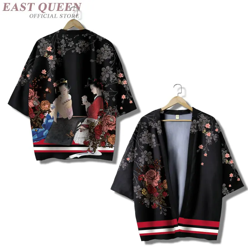 Японский косплей кимоно уличная одежда Haori мужской юката Гейша красота Печать рубашка азиатская одежда кимоно кардиган для мужчин FF2184