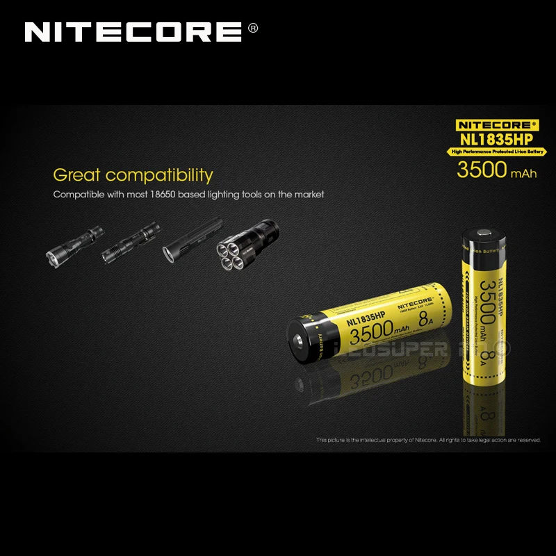 Nitecore NL1835HP 3500mAh 8A высокоэффективный Защищенный Литий-ионный аккумулятор 18650